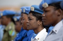 29 May 2011. El Fasher: Police women at the UNAMID commemoration of the International Day of United Nations Peacekeepers at Arc Compound, led by the Deputy Joint Special Representative, Mohammed Yonnis. Photo by Albert Gonzalez Farran / UNAMID