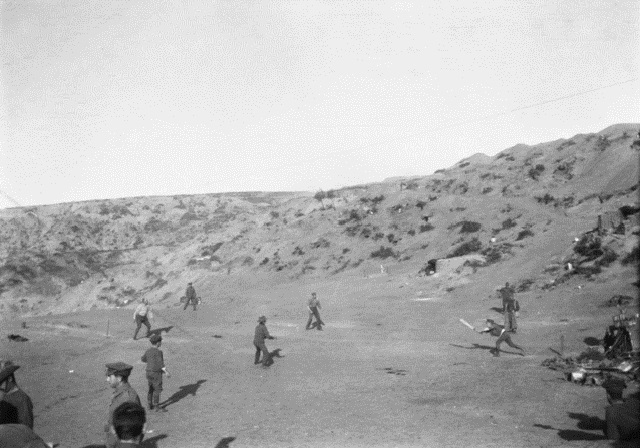 A game of cricket was played on Shell Green in an attempt to distract the Turks from the imminent departure of allied troops.